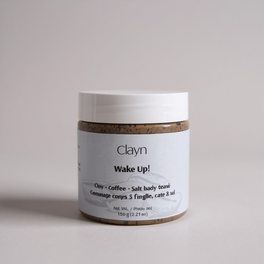 Jar of Clayn 'Wake Up!' product on a light gray background
