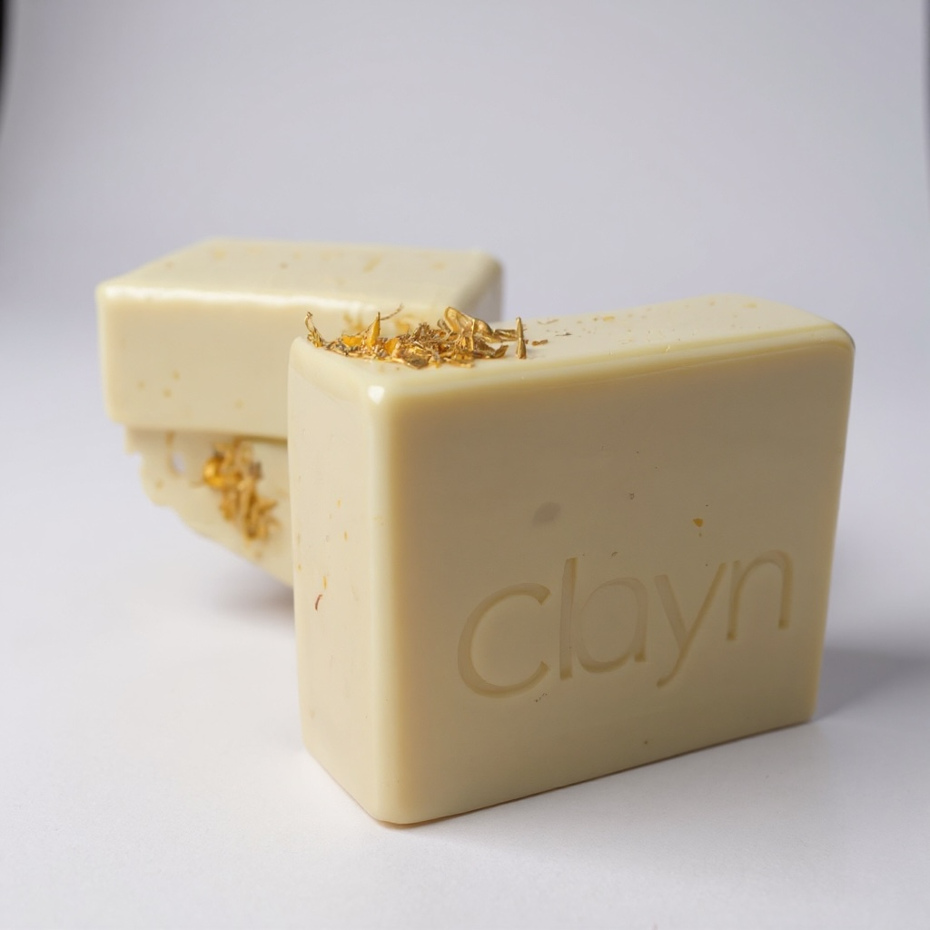 Two bars of beige soap with 'clayn' branding on a white background